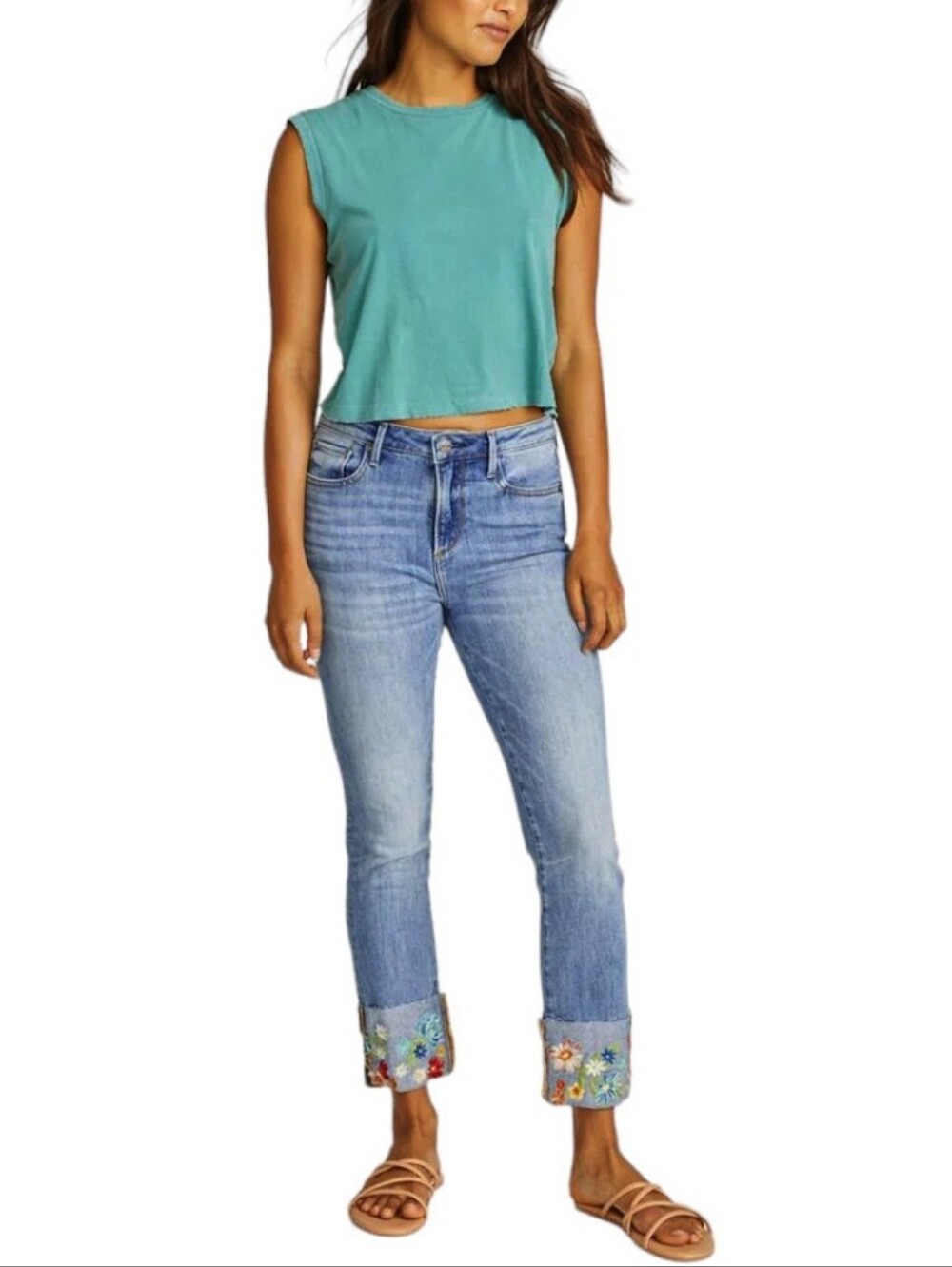 DRIFTWOOD Colette X Le Bouquet Embroidered Crop Jeans 27